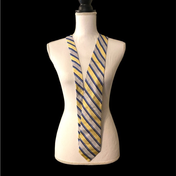 Luciano Barbera Mens Silk Tie Striped Woven Necktie Made In Italy Navy Yellow - Picture 1 of 7